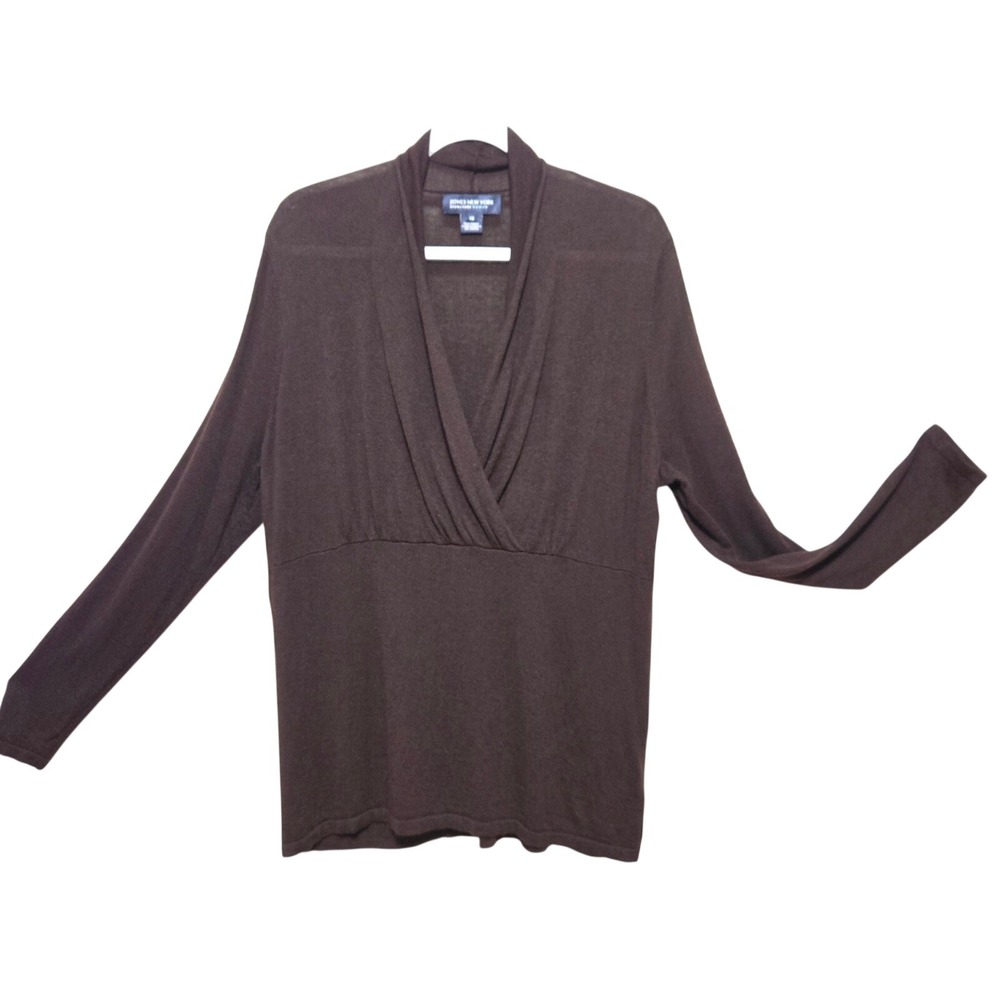 Jones New‎ York, Women's, Brown Modal & Wool Blend, Wrap V-Neck Sweater, Sz 1X